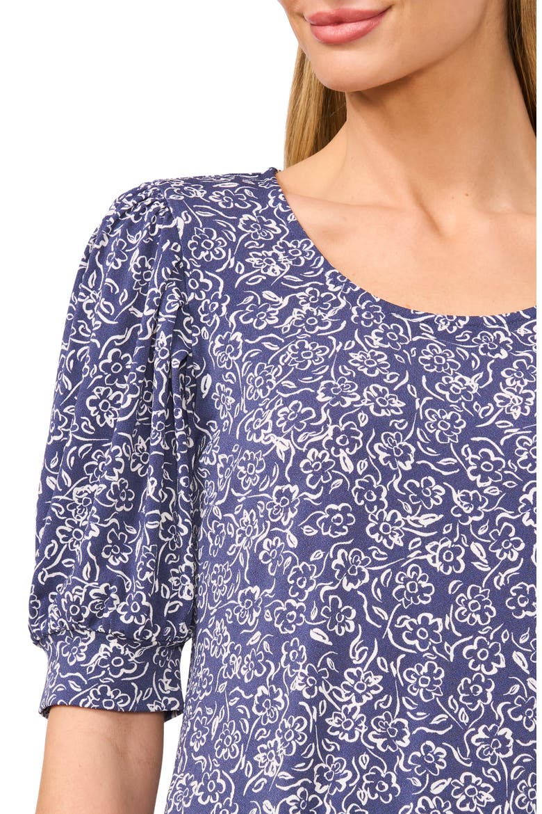 Floral Print Puff Sleeve Top, Alternate, color, OCEAN BLUE