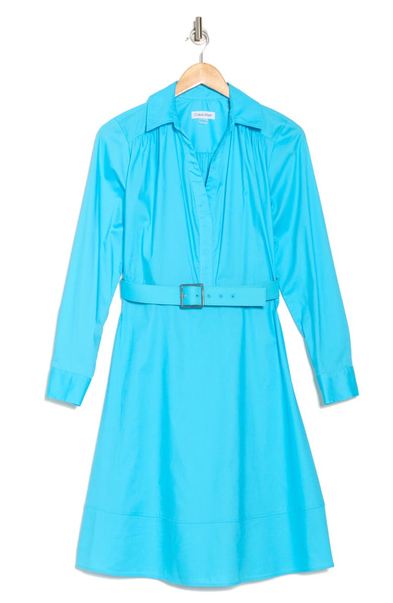 Calvin Klein Belted Long Sleeve Dress, Alternate, color, Santorini