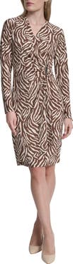 DKNY Faux Wrap Drape Long Sleeve Sheath Dress