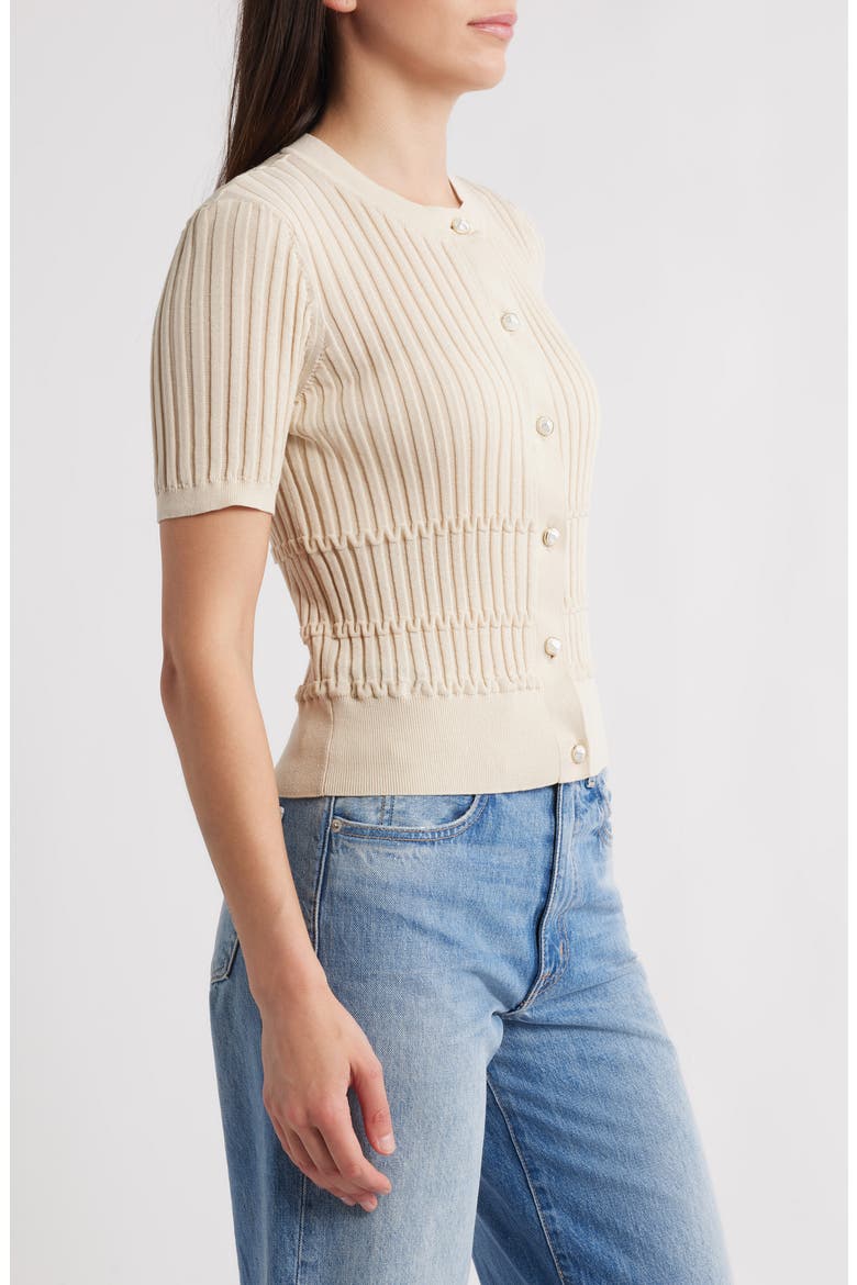 Stacey Rib Short Sleeve Cotton Blend Cardigan, Alternate, color, OATMEAL
