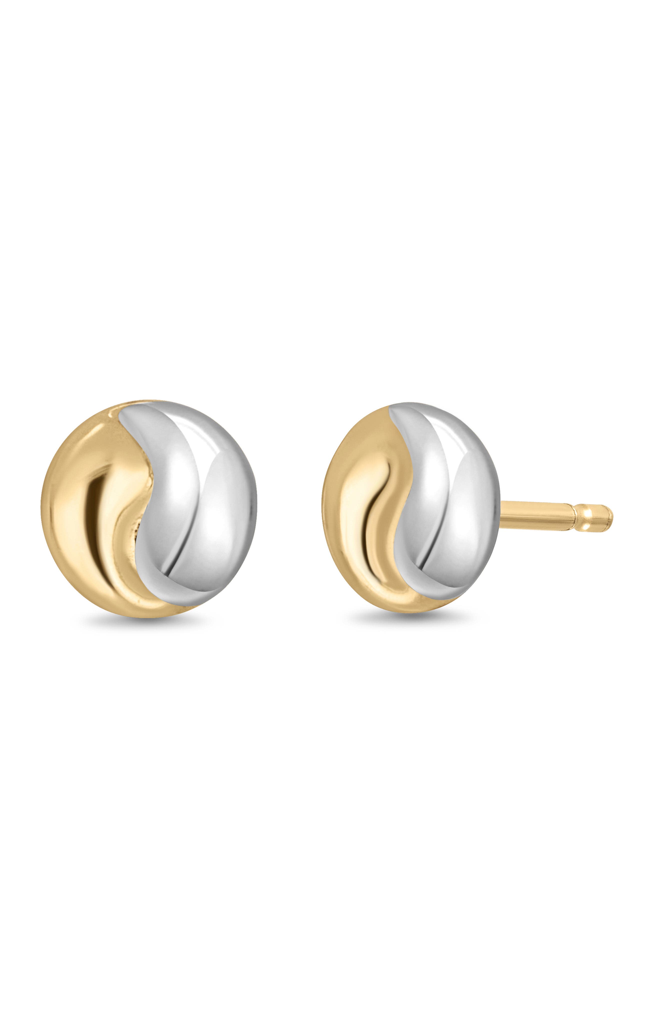 14K Gold Two-Tone Stud Earrings