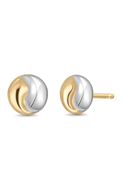 14K Gold Two-Tone Stud Earrings