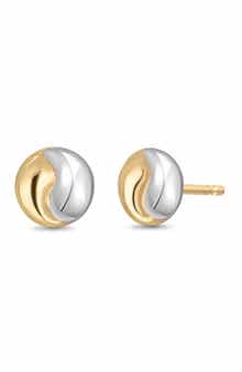 14K Gold Two-Tone Stud Earrings
