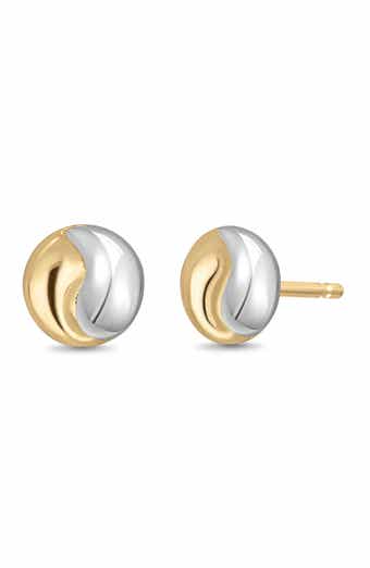 14K Gold Two-Tone Stud Earrings