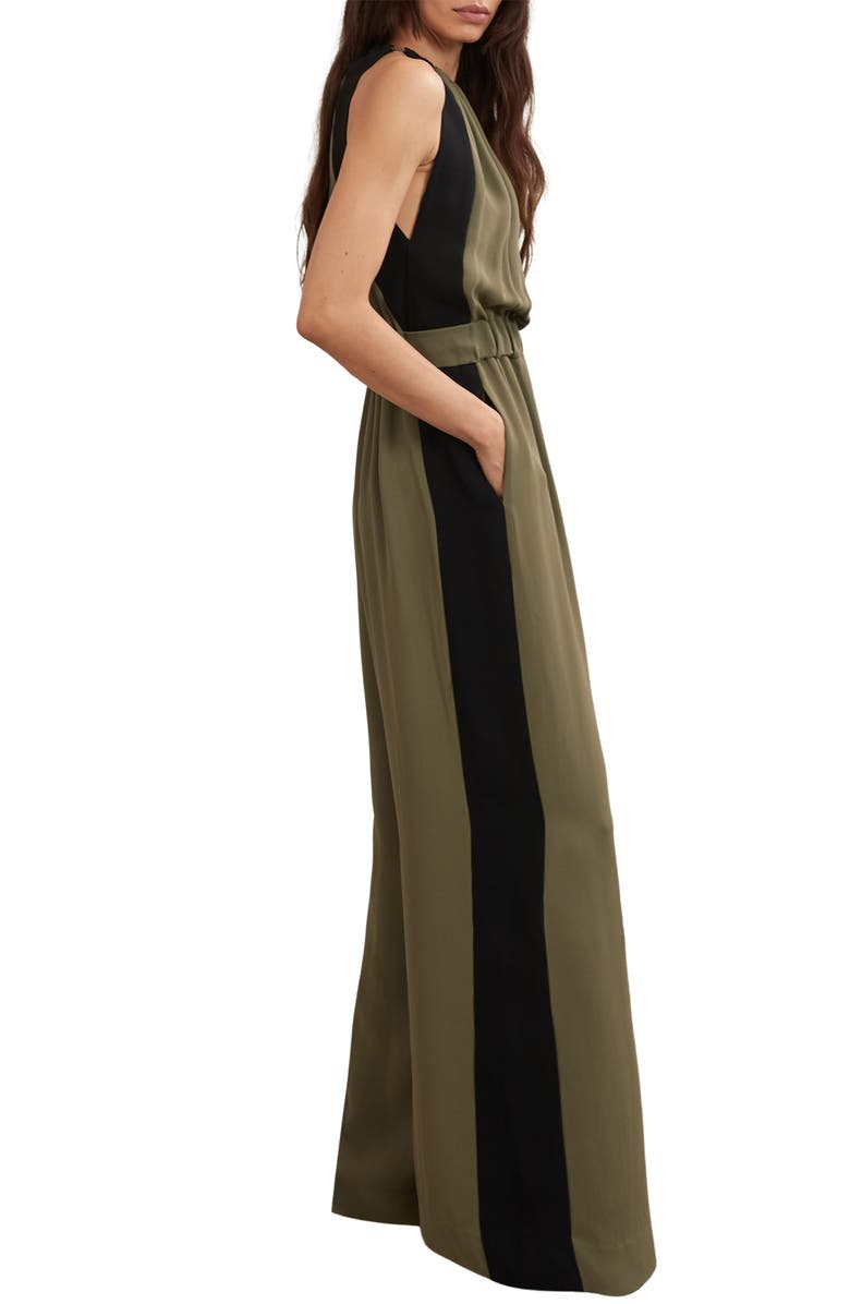 Reiss Inez Drawstring Waist Wide Leg Jumpsuit, Main, color, Khaki Green/ Black