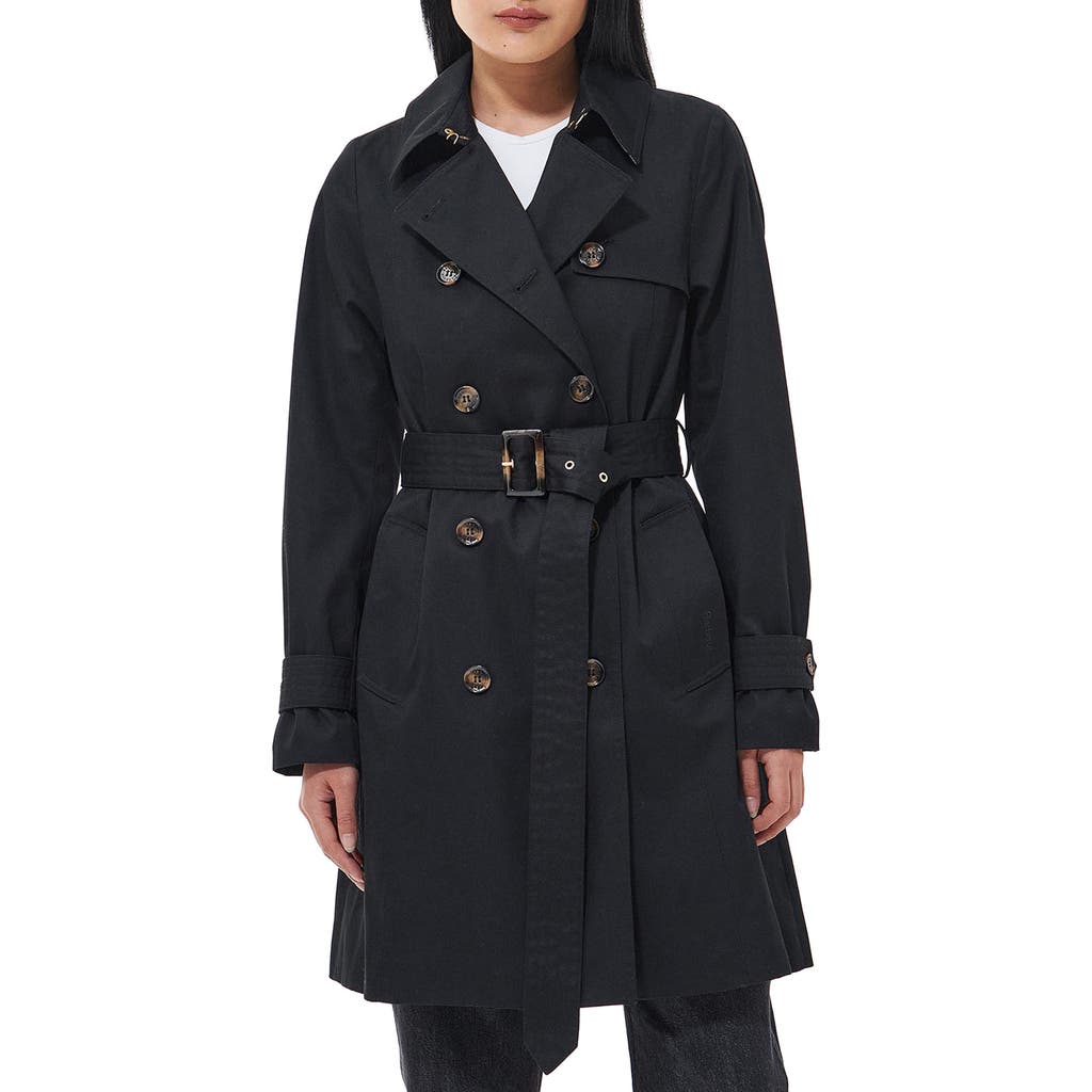 Barbour Greta Belted Water Resistant Twill Trench Coat In Black