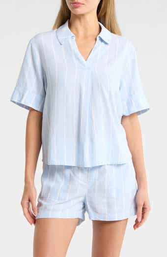 Caslon® Stripe Linen Blend Popover Top