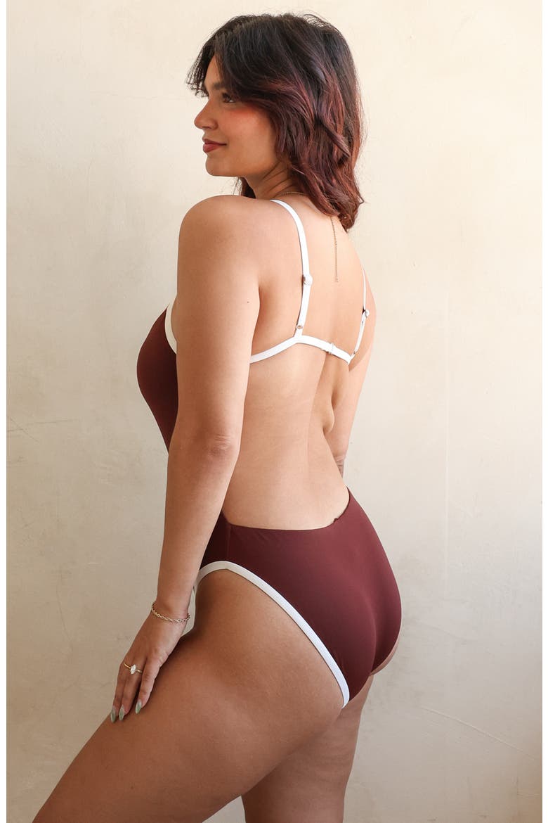 Soul Scoop Neck High Waist One Piece, Alternate, color, Mocha/Ivory