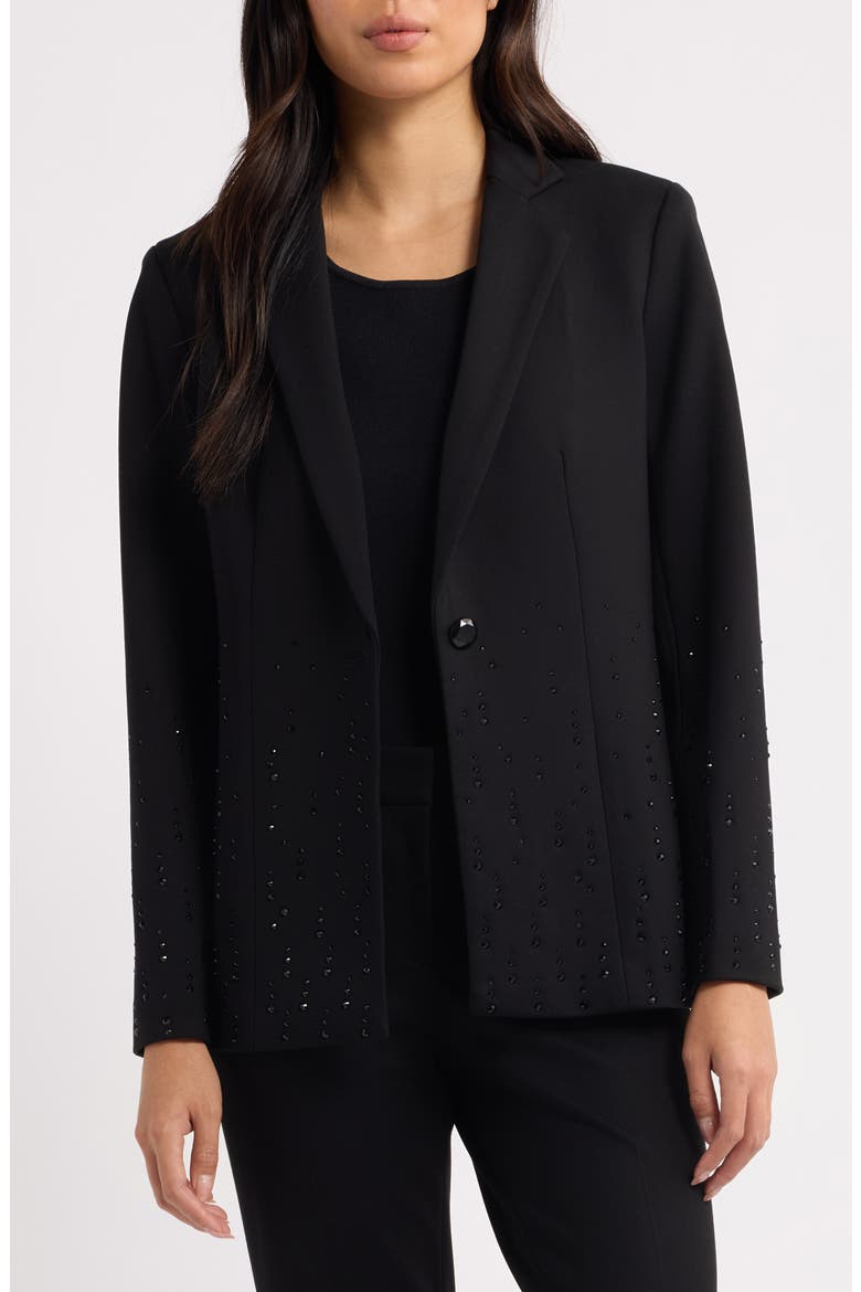Droplet Embellished One Button Blazer, Alternate, color, ANNE BLACK