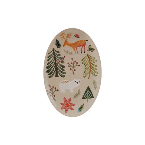Wildwood Stoneware Platter with Hand-Painted Botanical Animals