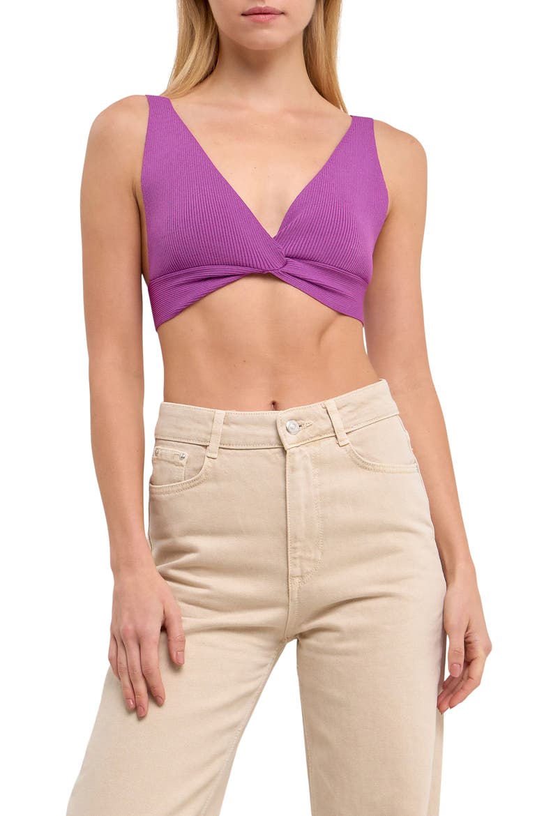 Twisted Ribbed Bralette Top, Alternate, color, GRAPE