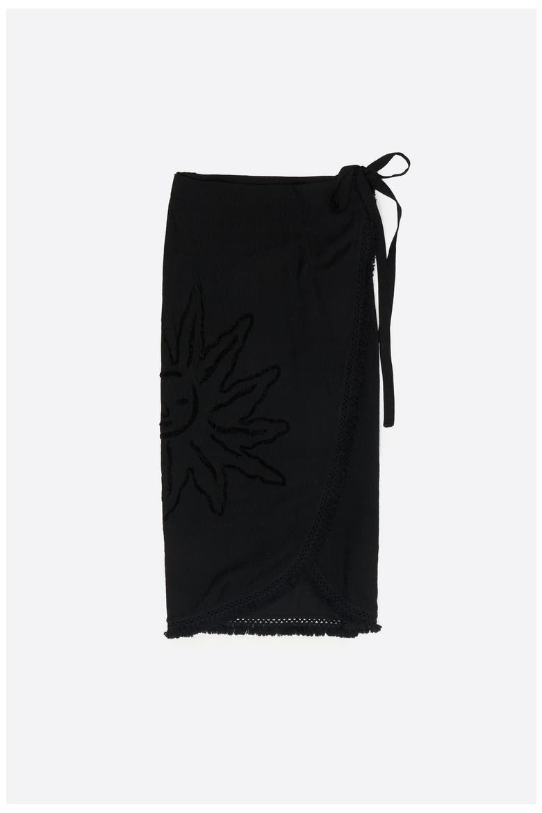 Fringed Sarong Midi Skirt, Alternate, color, BLACK
