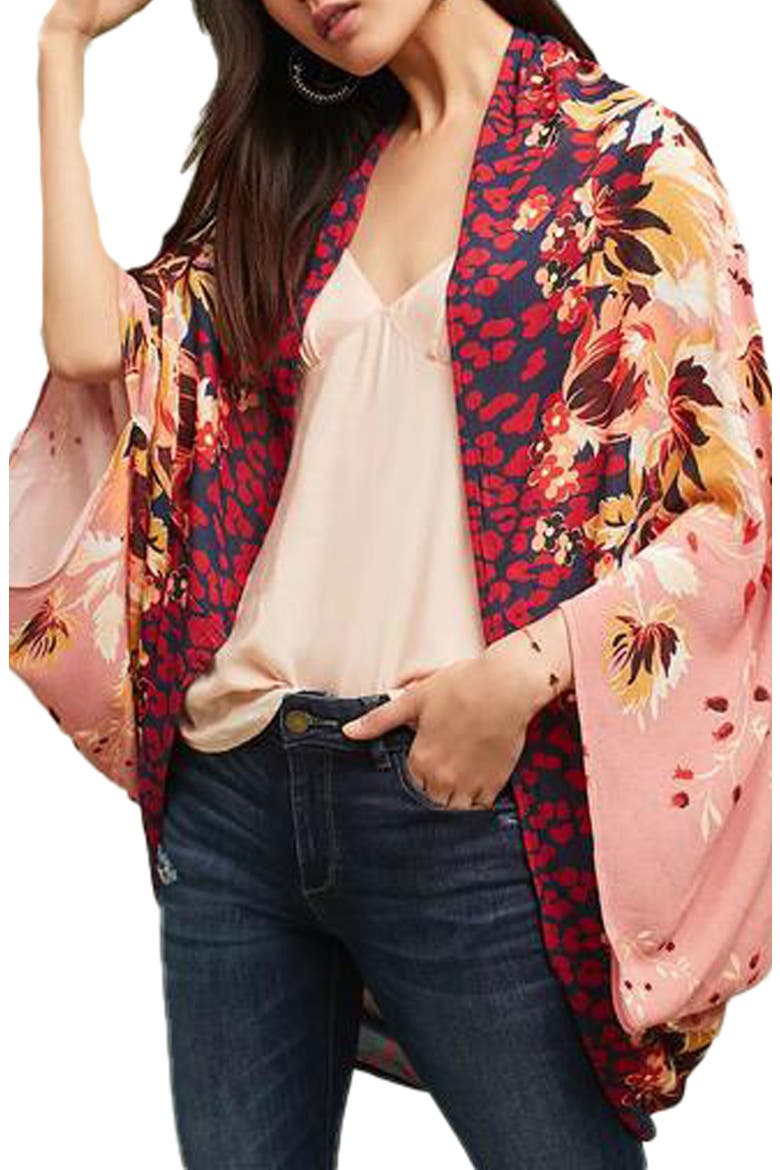 Abstract Floral Print Topper, Main, color, PINK