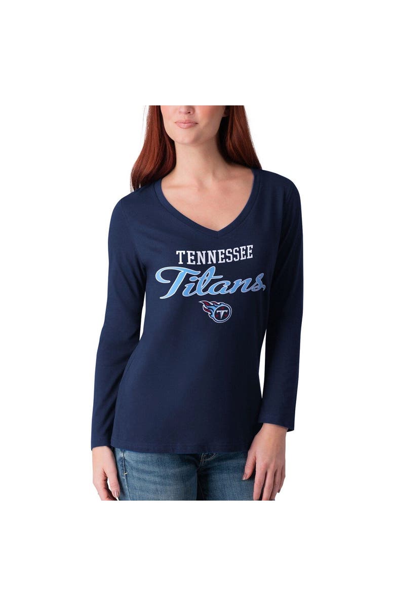 G-III 4HER BY CARL BANKS Women's G-III 4Her by Carl Banks Navy Tennessee Titans Post Season Long Sleeve V-Neck T-Shirt, Alternate, color,