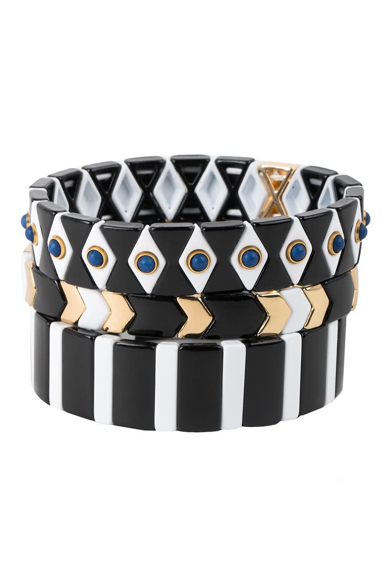 3-Pack Stretch Bracelet, Main, color, BLACK AND WHITE