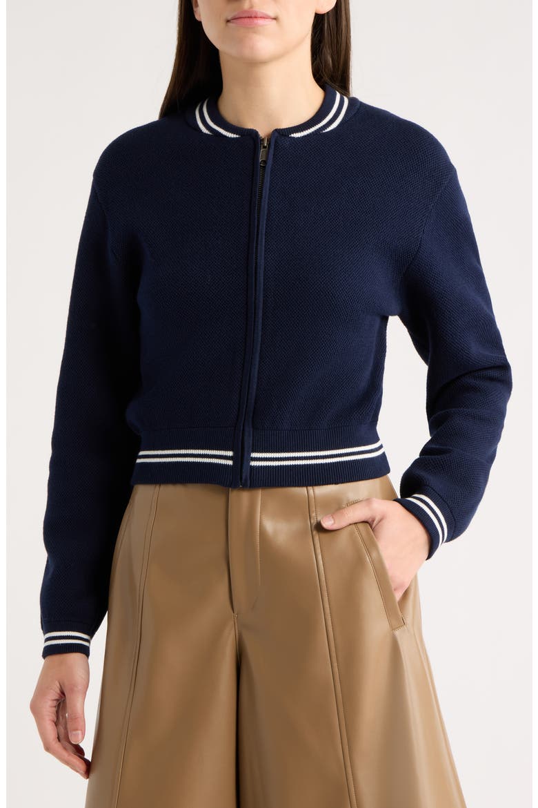 Varsity Zip-Up Cotton Sweater, Alternate, color, EVENING BLUE