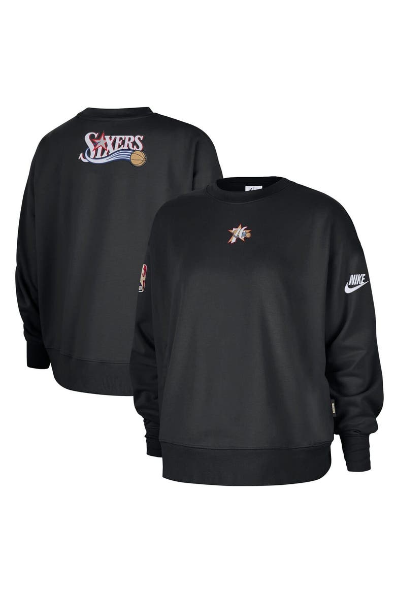 Women's Nike Black Philadelphia 76ers Classic Edition Hardwood Classics Premium Phoenix Fleece Sweatshirt, Main, color, Black