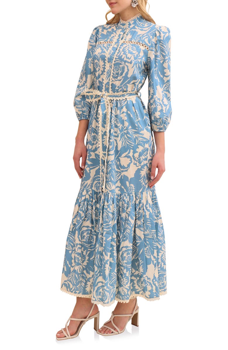 Avec Les Filles Floral Print Long Sleeve Cotton Poplin Dress, Alternate, color, 