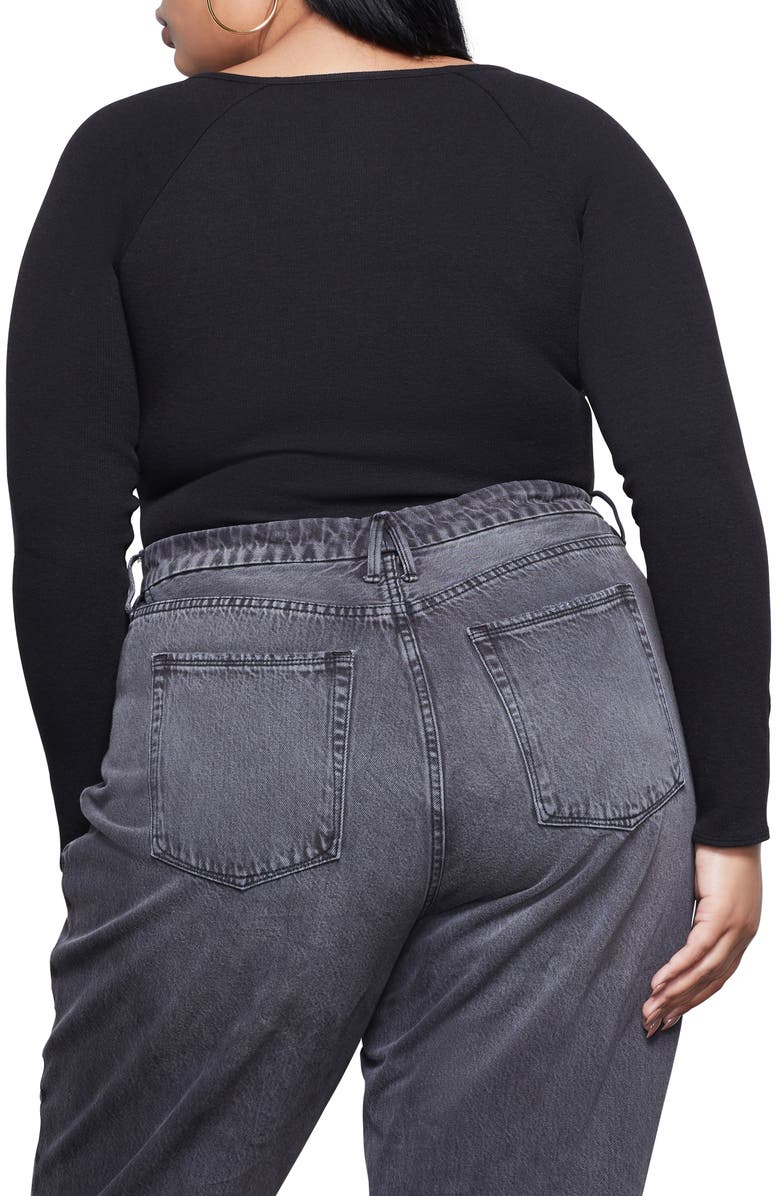 Good American Good Body Snap Henley Bodysuit, Alternate, color, 