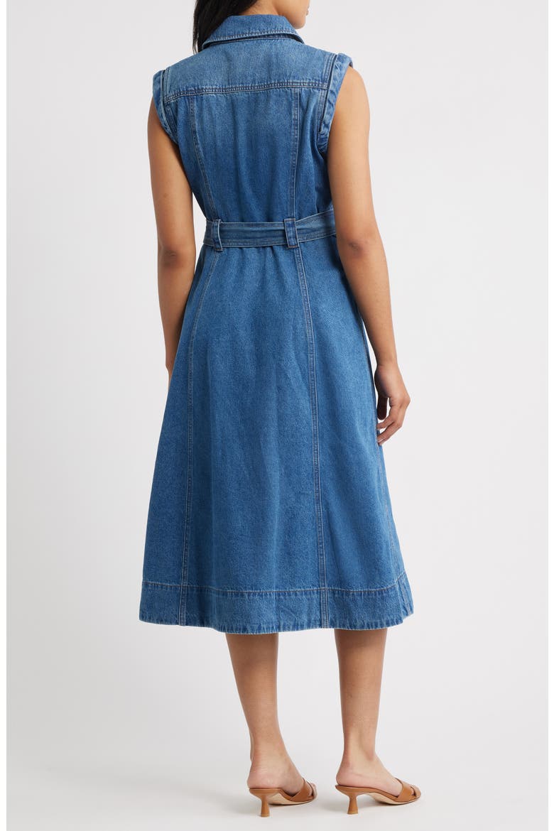 Sleeveless Tie Belt Denim Shirtdress, Alternate, color, MID BLUE