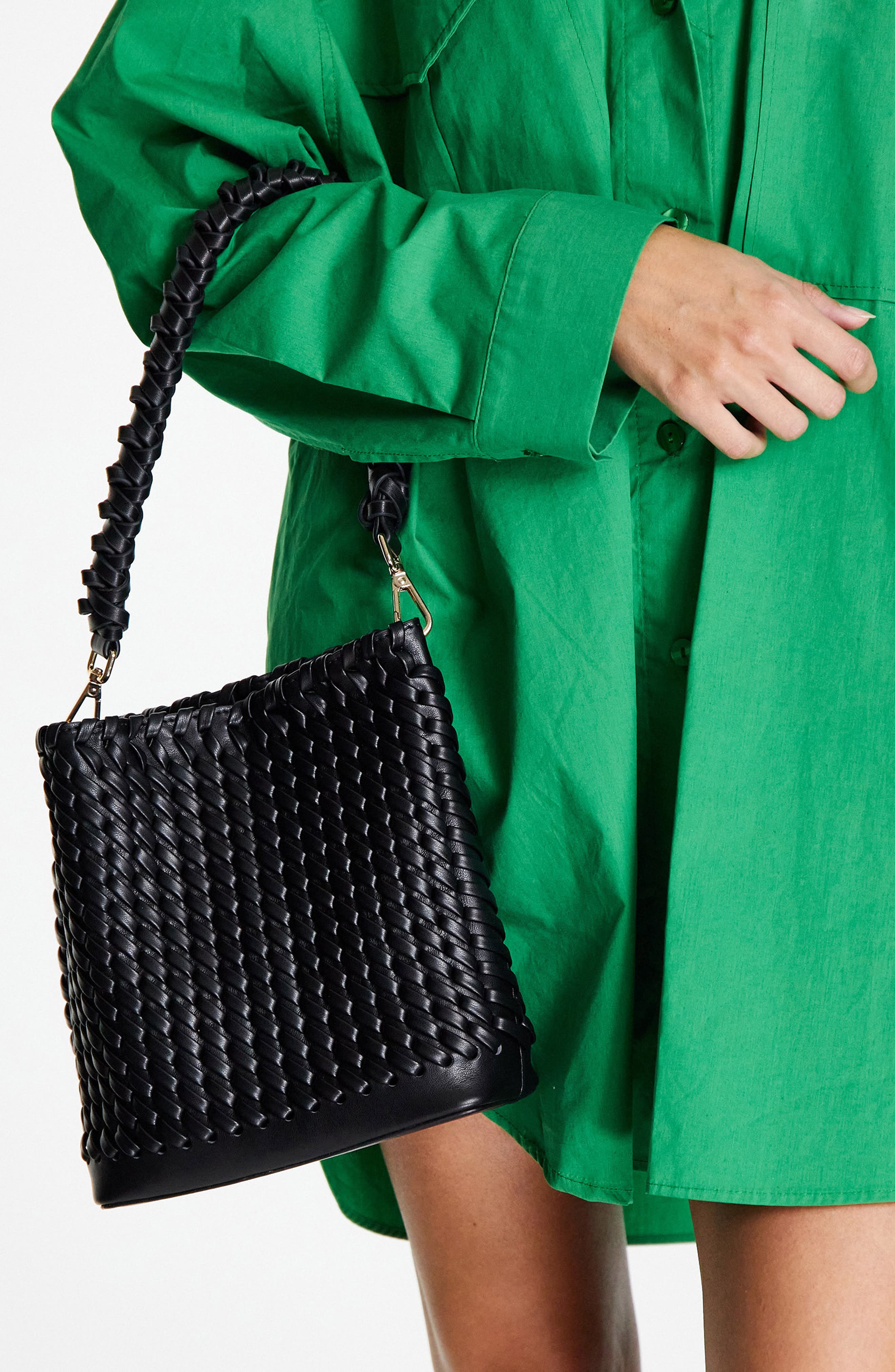 Topshop Sienna Weave Faux Leather Shoulder Bag, Alternate, color, 