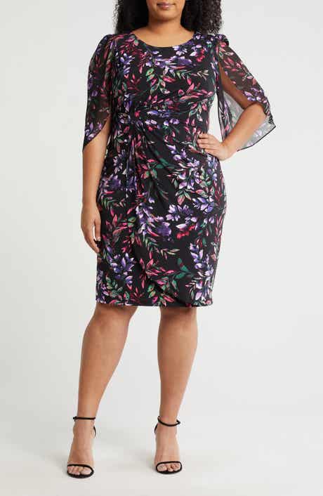 Floral Chiffon Sleeve Faux Wrap Dress