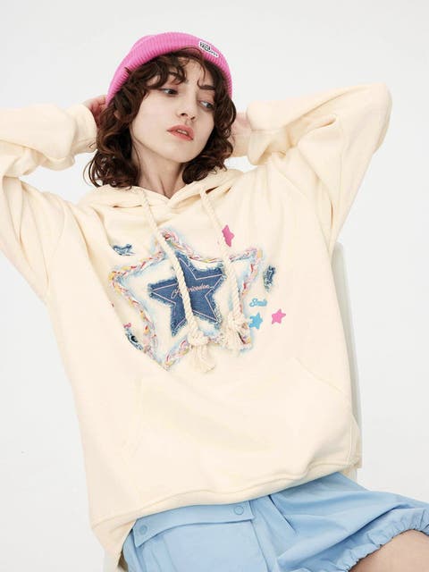 Denim Star Applique Hoodie
