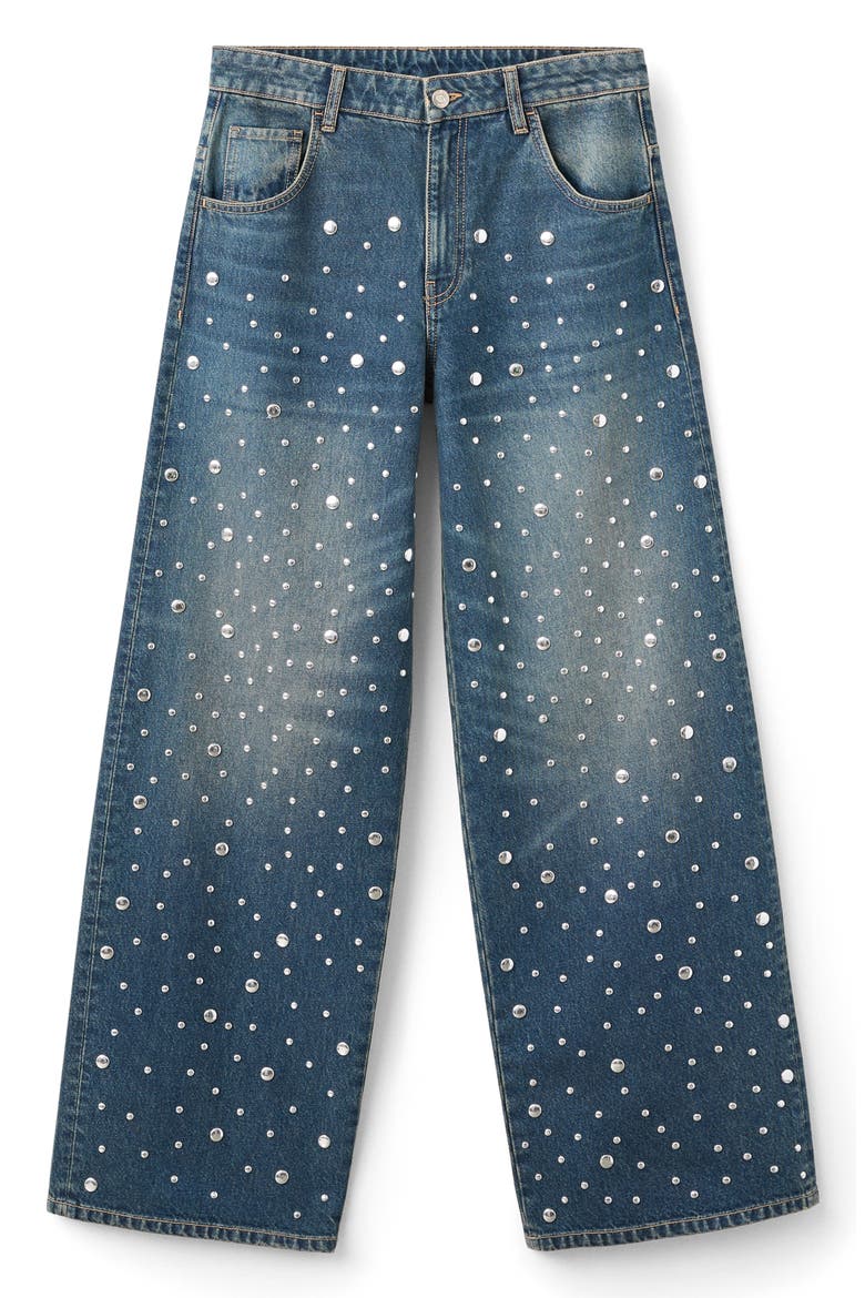 Stud Accent Straight Leg Jeans, Alternate, color, DARK BLUE