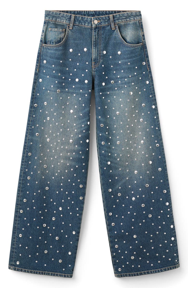 MANGO Stud Accent Straight Leg Jeans, Alternate, color, Dark Blue