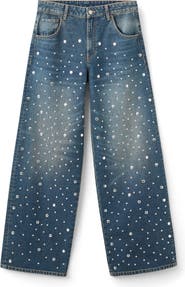 MANGO Stud Accent Straight Leg Jeans