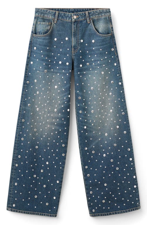 Mango Stud Accent Straight Leg Jeans In Blue