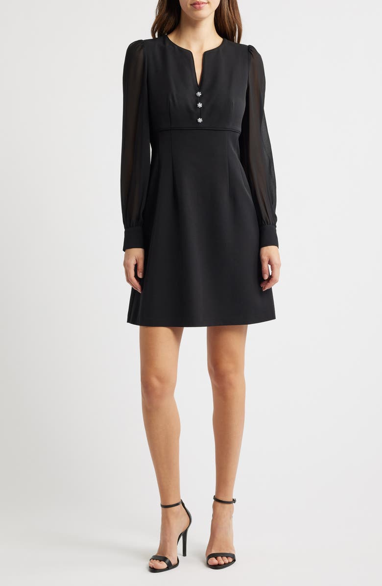 Anne Klein Sheer Long Sleeve Flare Dress, Main, color,