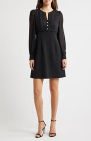 Anne Klein Sheer Long Sleeve Flare Dress