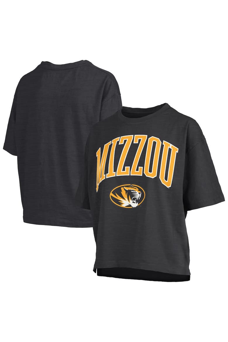 Women's Pressbox Black Missouri Tigers Nelson Arch Over Logo Waist Length Oversized Slub T-Shirt, Main, color, Black