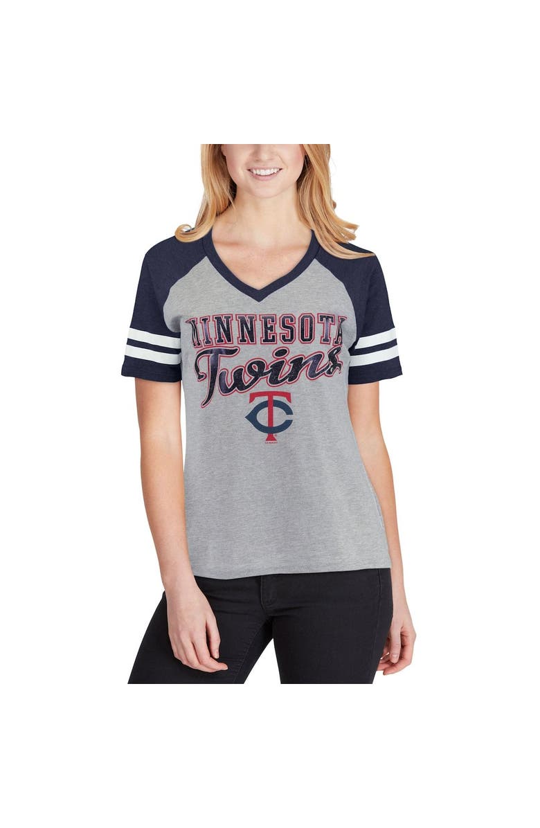 G-III 4HER BY CARL BANKS Women's G-III 4Her by Carl Banks Gray/Navy Minnesota Twins Goal Line Raglan V-Neck T-Shirt, Alternate, color,