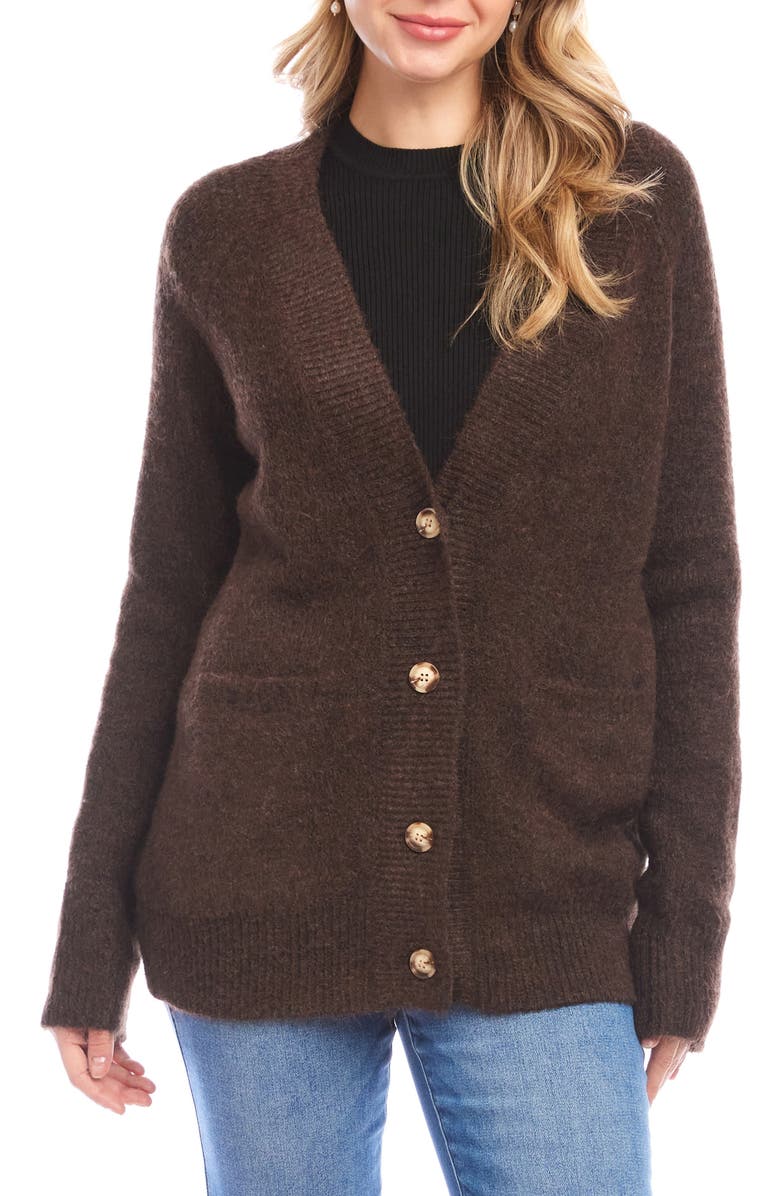 Karen Kane V-Neck Cardigan, Main, color, Chocolate