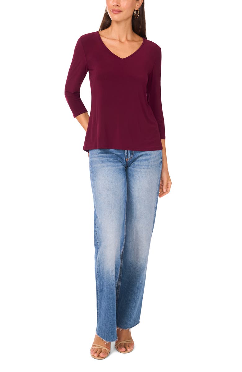 Vince Camuto V-Neck Stretch Jersey Top, Alternate, color, Mulberry
