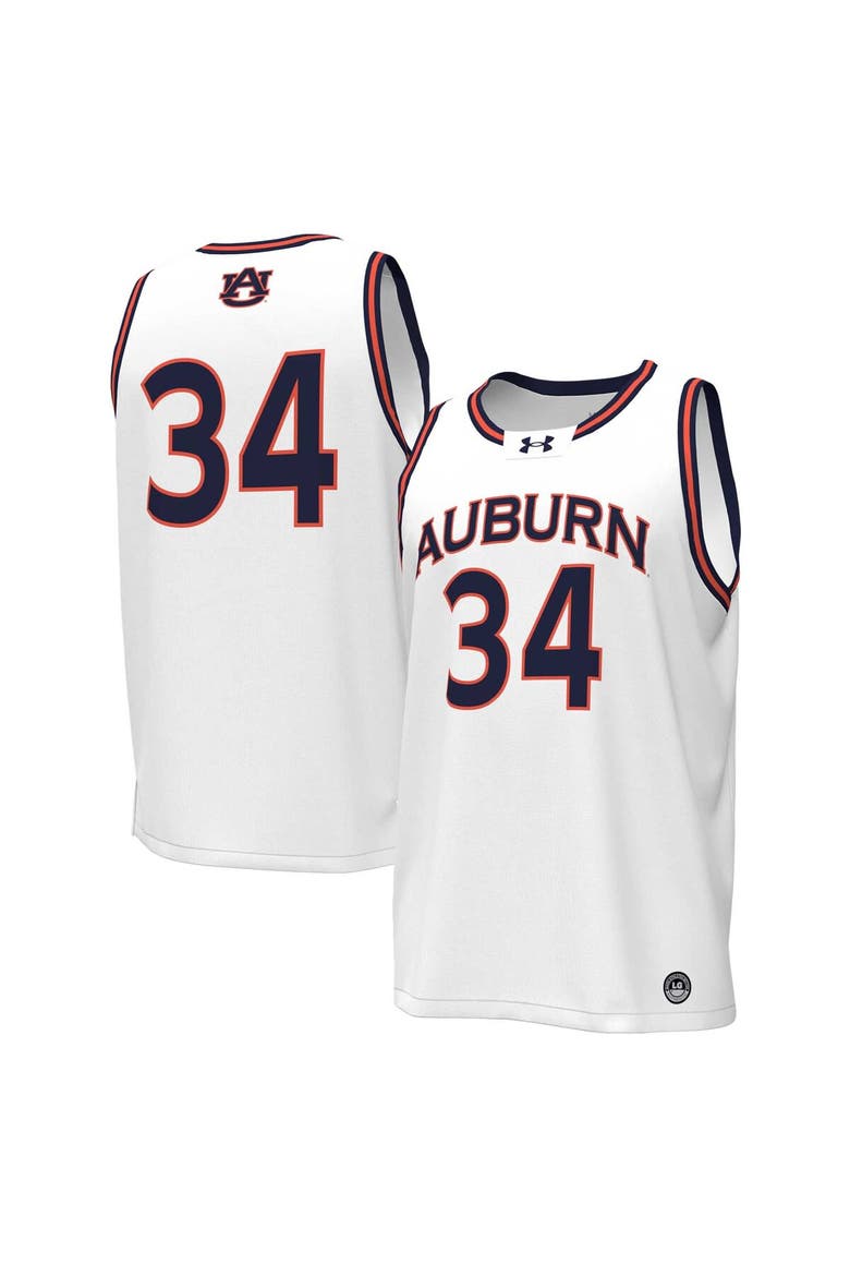 Men's Under Armour #34 White Auburn Tigers Replica Basketball Jersey, Main, color, White