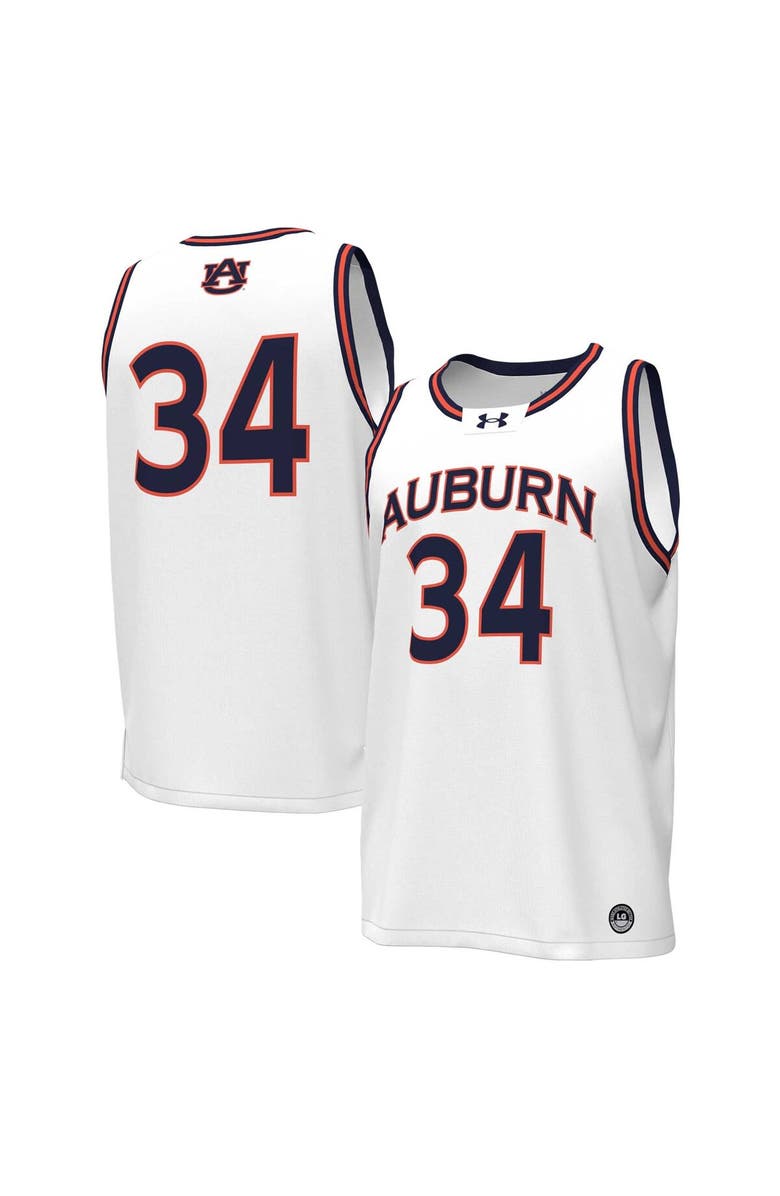 Under Armour Men's Under Armour #34 White Auburn Tigers Replica Basketball Jersey, Main, color,