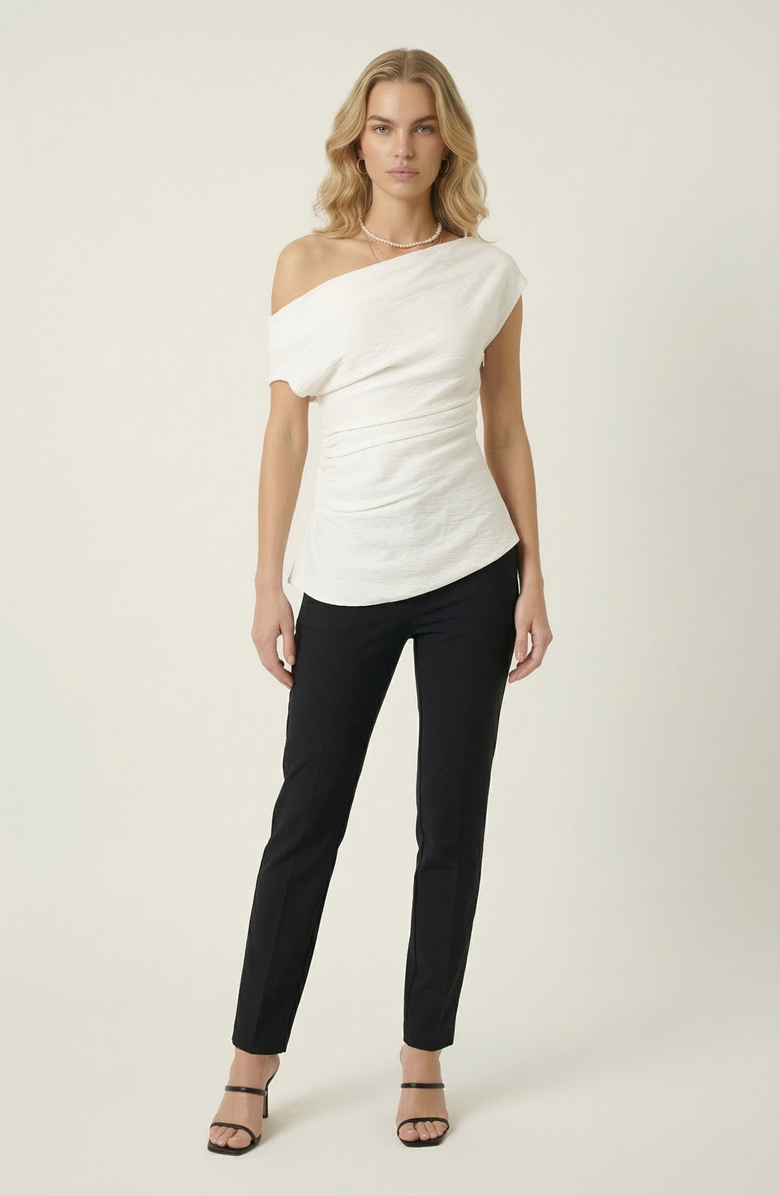 Modenaire Asymmetric One Shoulder Draped Top, Alternate, color, Off White