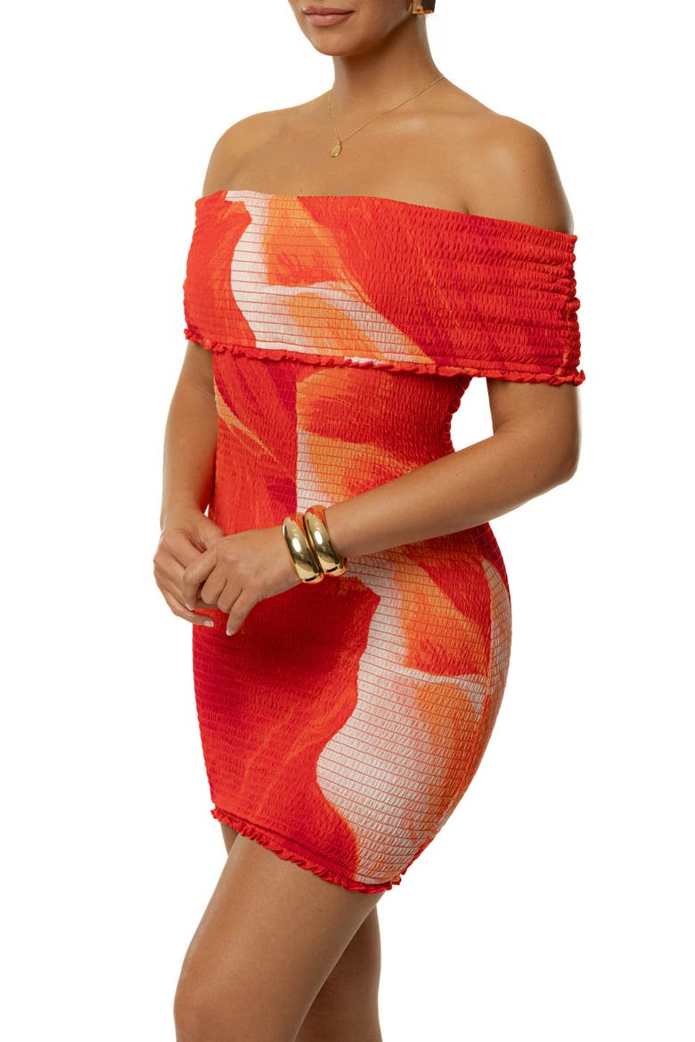 Garden Bliss Smocked Off the Shoulder Minidress, Alternate, color, RED