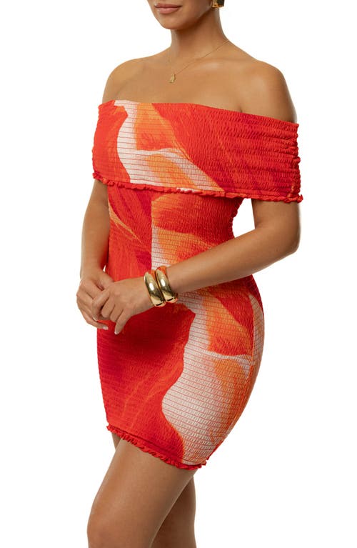 Jluxlabel Garden Bliss Smocked Off The Shoulder Minidress In Red