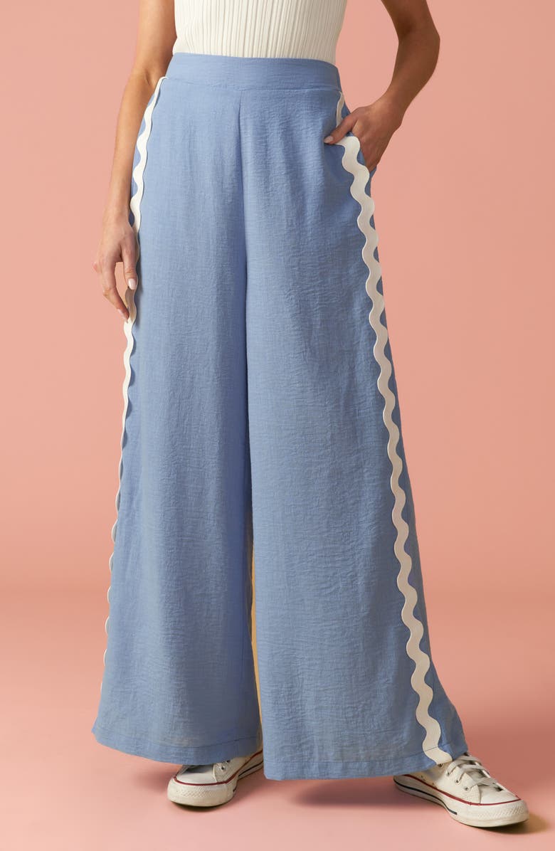 FLYING TOMATO Wavy Wide Leg Pants, Alternate, color, Blue