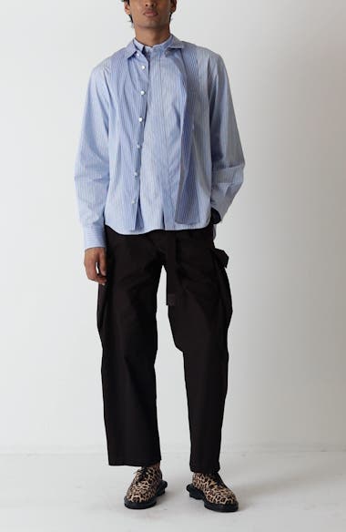 Sacai Stripe Overlay Cotton Poplin Button-Up Shirt | Nordstrom