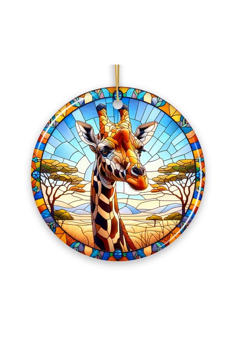 Safari Giraffe Stained Glass Style Ceramic Ornament