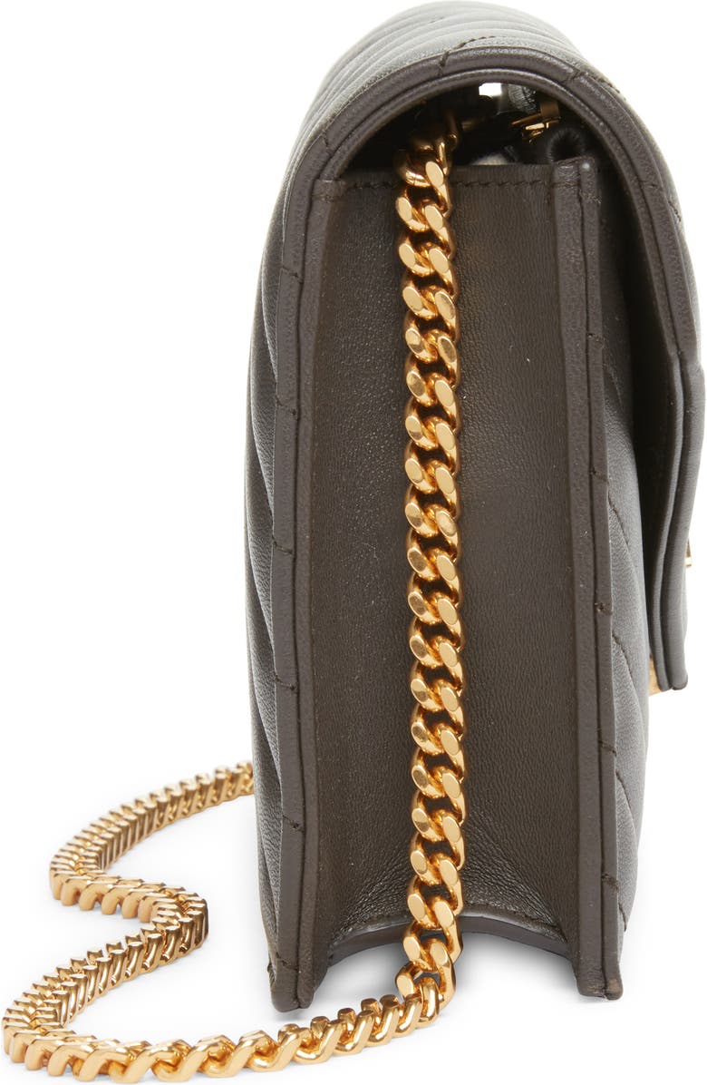 Saint Laurent Cassandre Quilted Leather Wallet on a Chain, Alternate, color, Urban Grey