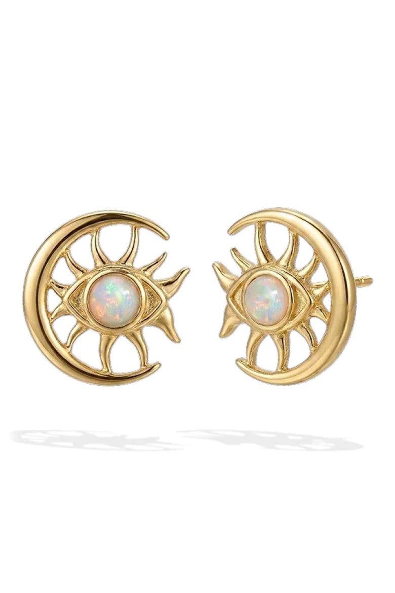 Cosmic Moon Eye Stud Earrings, Main, color, METALLIC GOLD