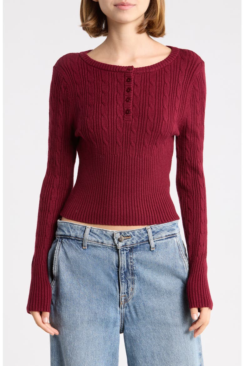 Cable Stitch Henley, Main, color, BURGUNDY