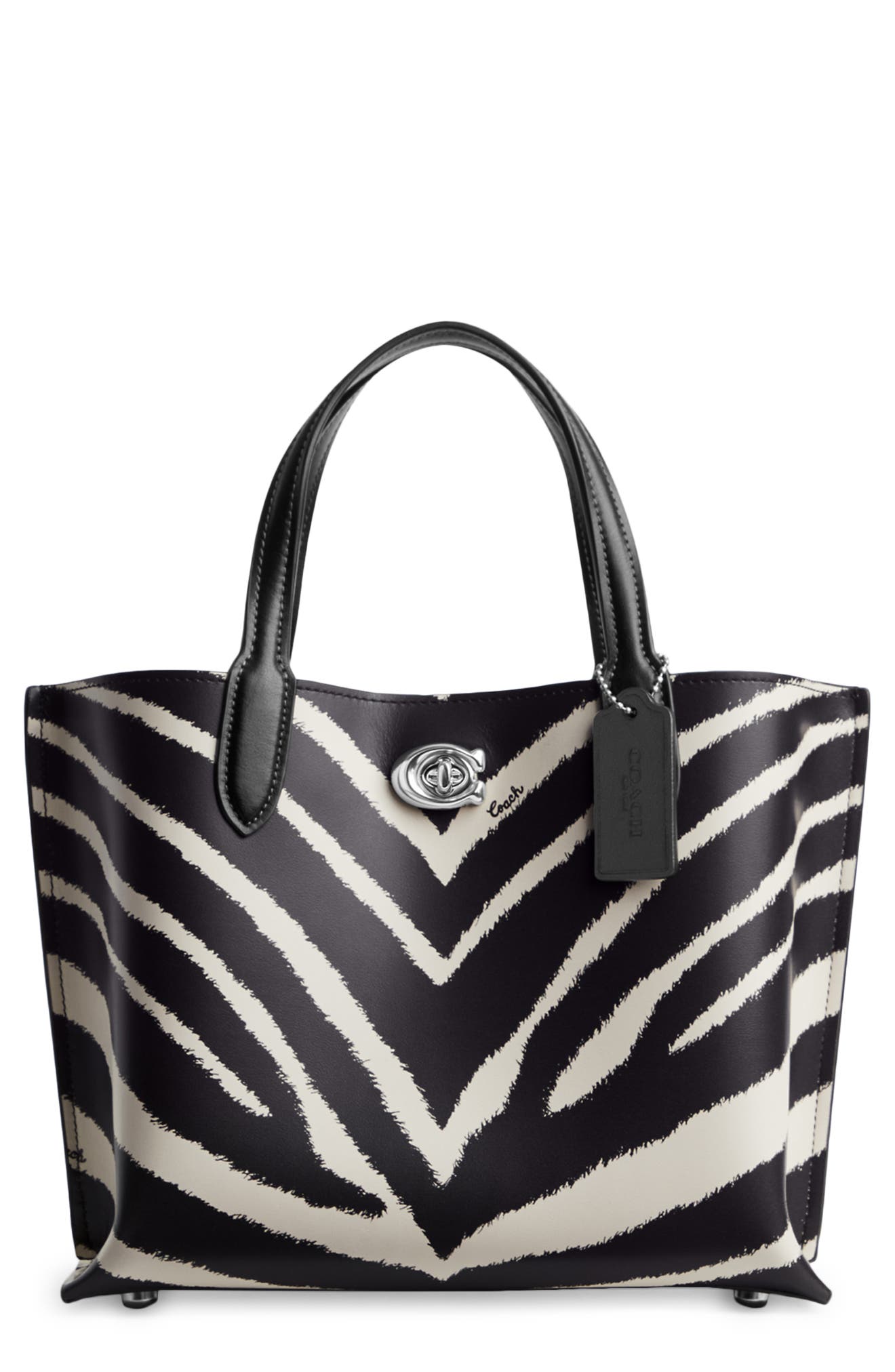 COACH Willow Zebra Print Leather Tote, Main, color, 