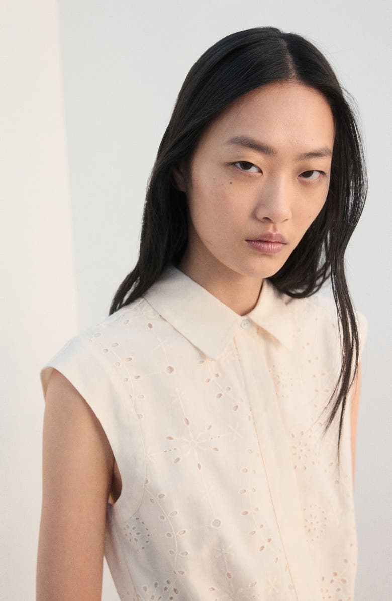 MANGO Embroidered Cutwork Sleeveless Romper, Alternate, color, Ecru